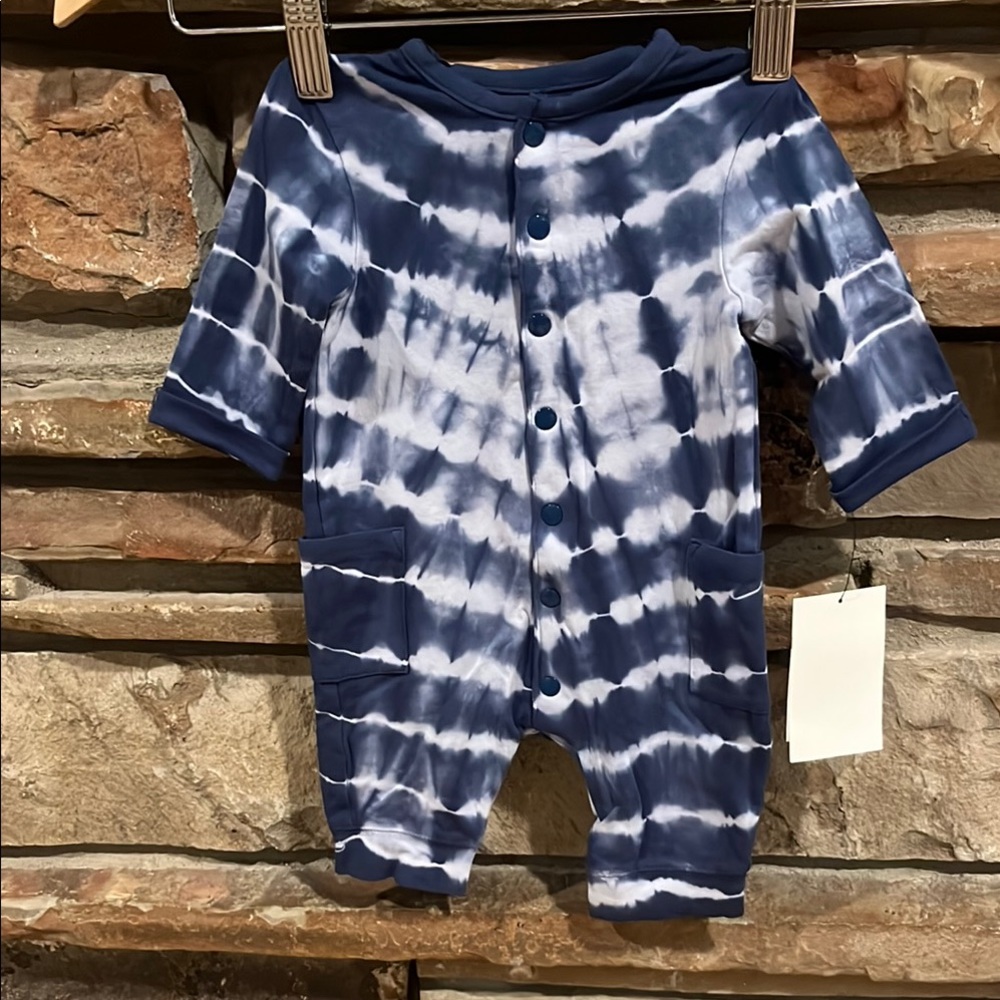 Focus Kids Navy Blue Tie-Dye Newborn Coveralls Organic Cotton
